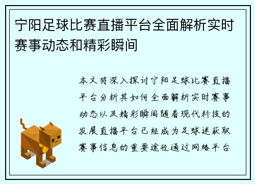 宁阳足球比赛直播平台全面解析实时赛事动态和精彩瞬间